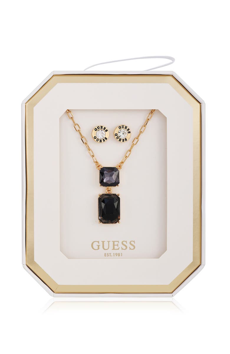 GUESS Pendant Necklace & Stud Earrings Set, Main, color, Gold/Black