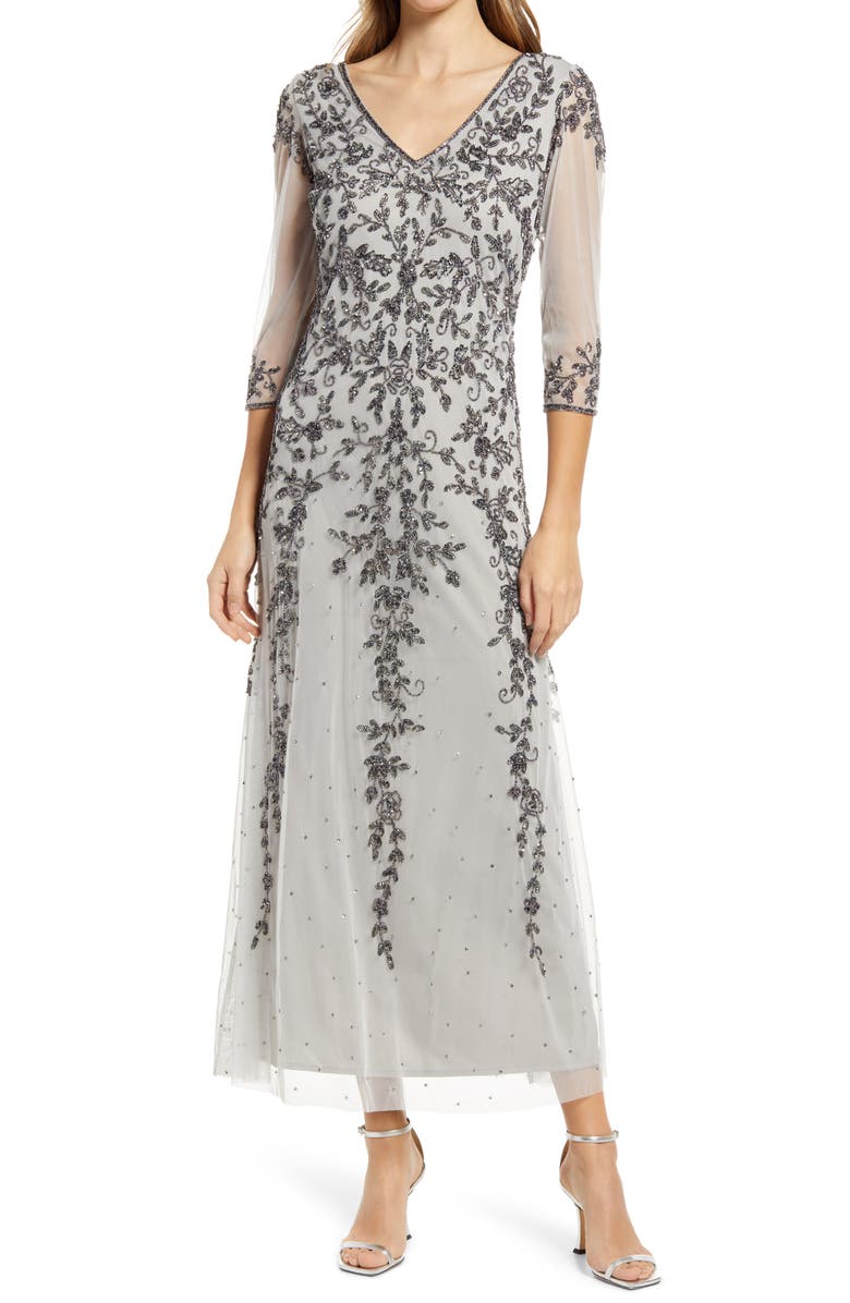 Pisarro Nights Beaded V-Neck A-Line Gown, Main, color,