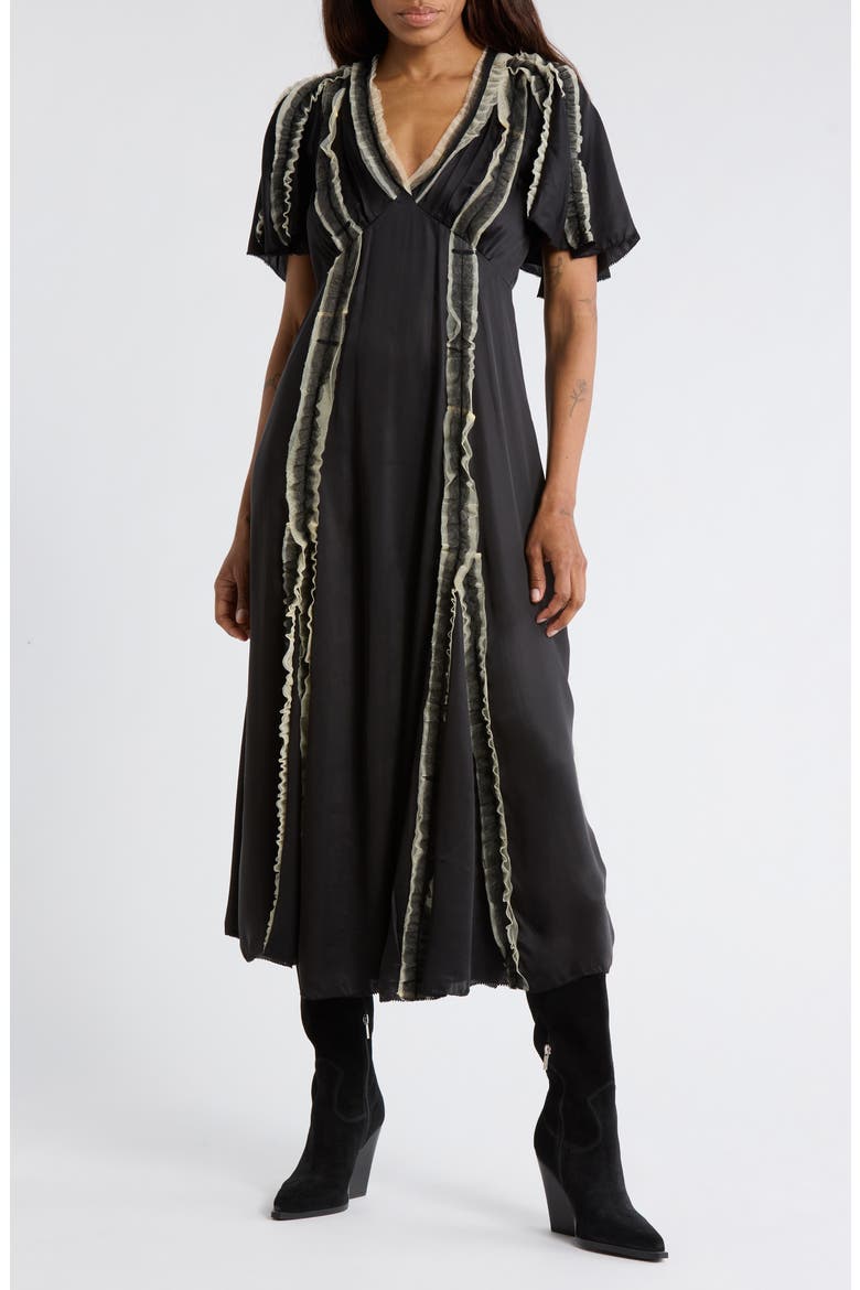 The Dancehall Short Sleeve Maxi Dress, Main, color, BLACK W/ CREAM