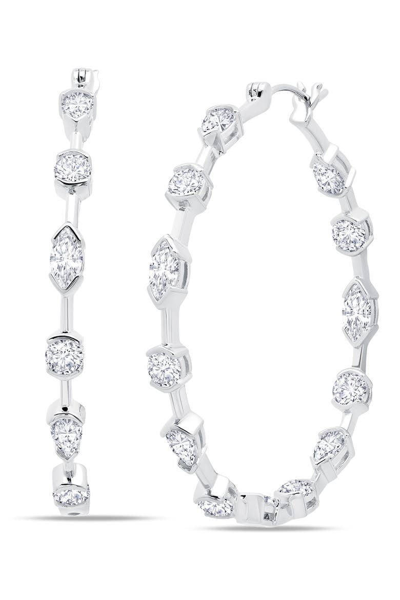 Multicut Cubic Zirconia Inside Out Hoop Earrings, Main, color, PLATINUM