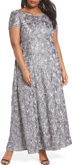 Alex Evenings Rosette Lace Short Sleeve A-Line Gown | Nordstrom