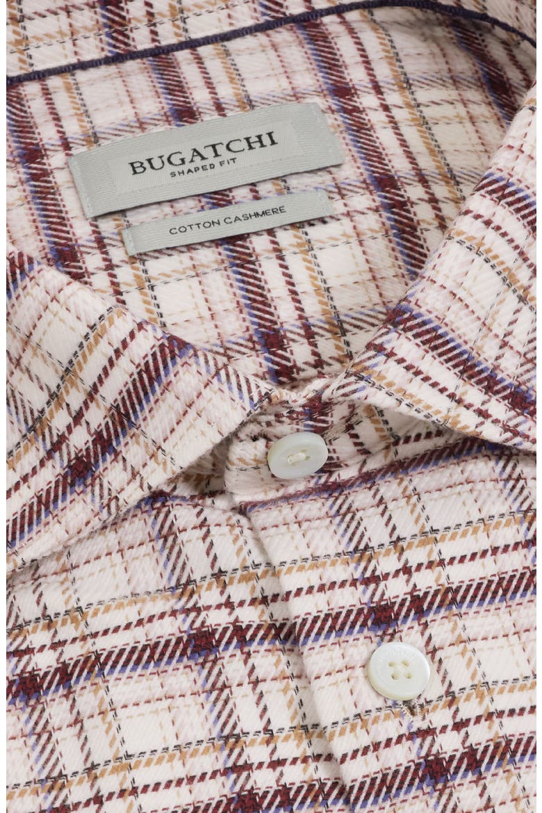 Axel Shaped Fit Plaid Cotton & Cashmere Shirt, Alternate, color, BURGUNDY
