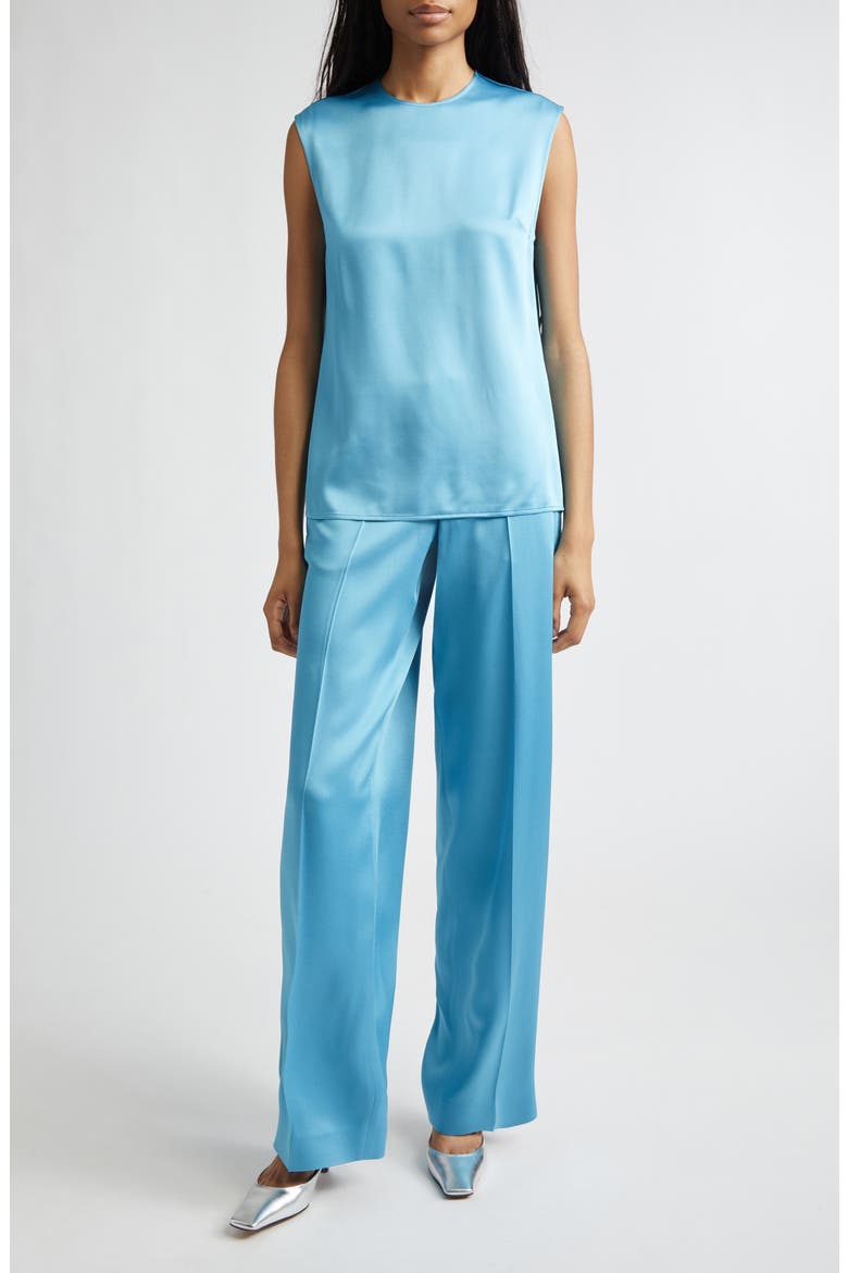 Sleeveless Crepe Back Satin Top, Alternate, color, STEEL BLUE