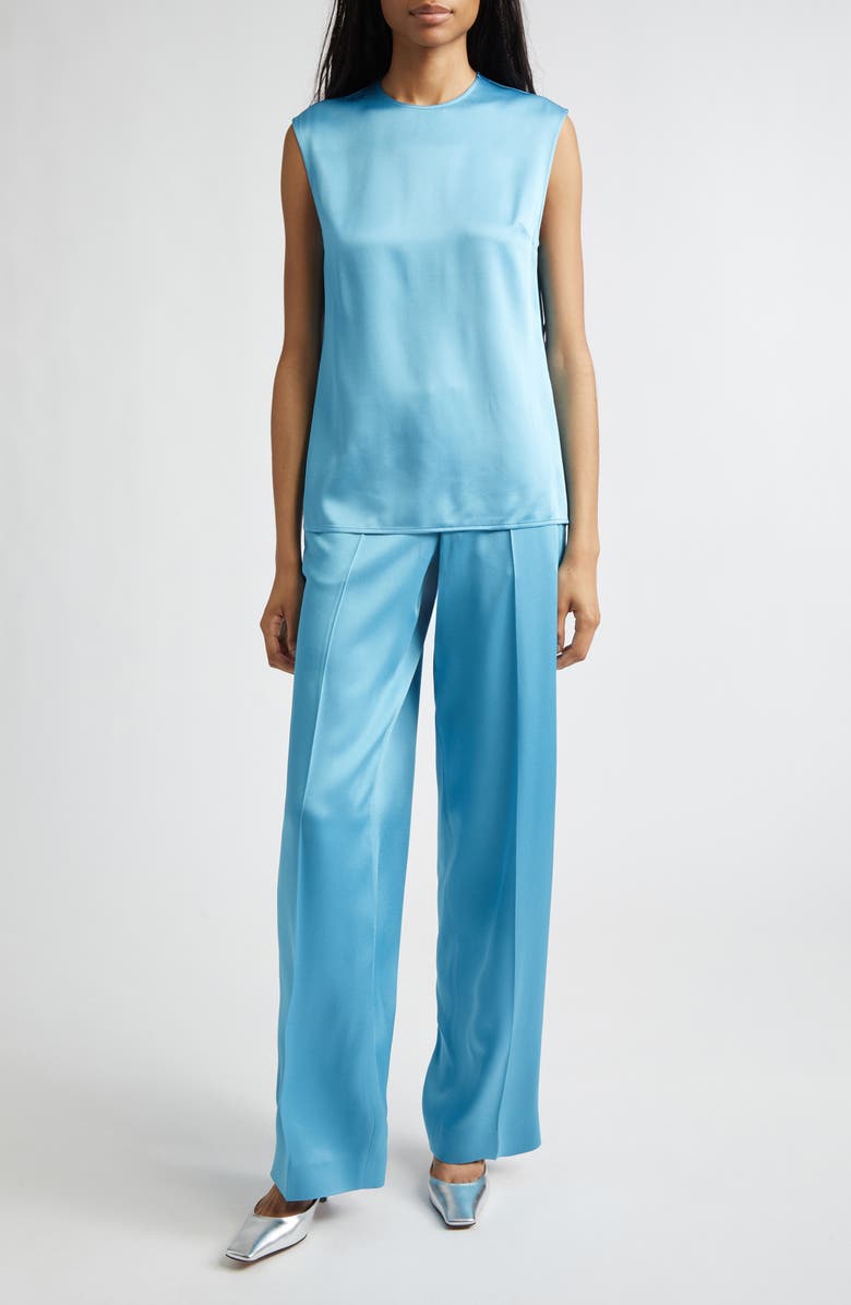 Stella McCartney Satin Straight Leg Pants, Alternate, color, Steel Blue