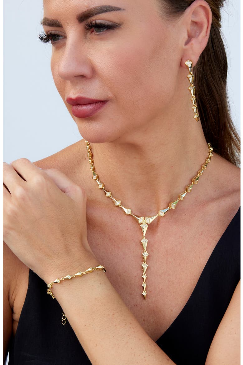 Geometric Cubic Zirconia Bracelet, Alternate, color, YELLOW GOLD