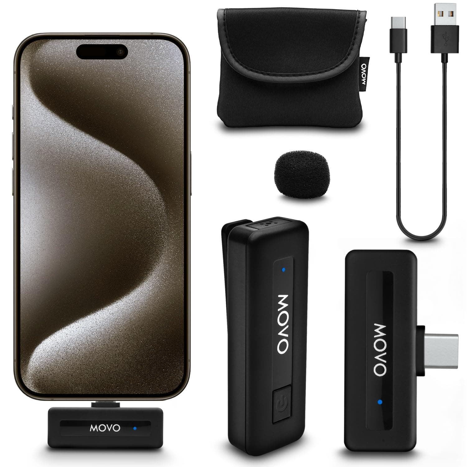MOVO Wireless Mini USB-C Wireless Microphone for iPhone 15 and up in Black at Nordstrom