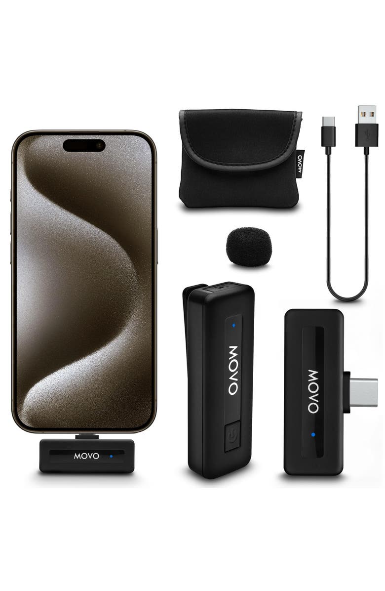 MOVO Wireless Mini USB-C Wireless Microphone for iPhone 15 and up, Main, color, Black