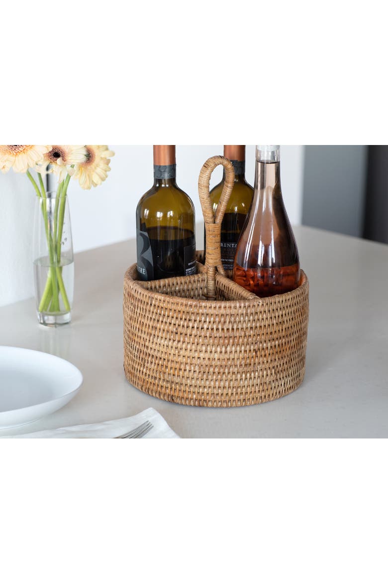 Artifacts Rattan Round 4 section Caddy/Cutlery Holder, Alternate, color, Honey Brown