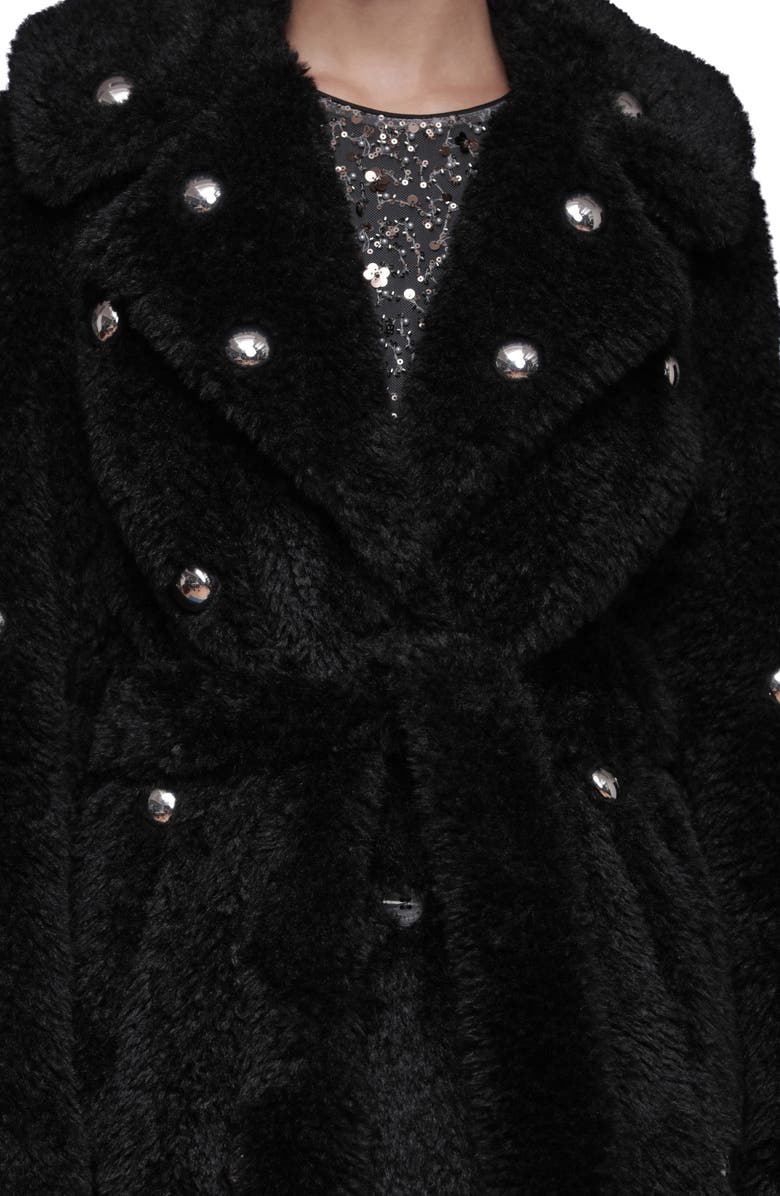 Avec Les Filles Stud Detail Faux Fur Coat, Alternate, color, Black-Silver Studded