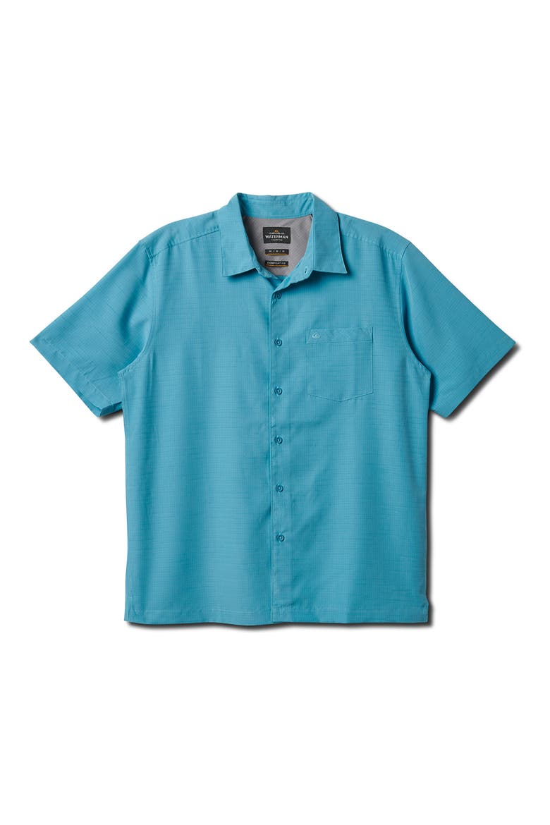 Centinela Short Sleeve Button-Up Shirt, Main, color, AQUA