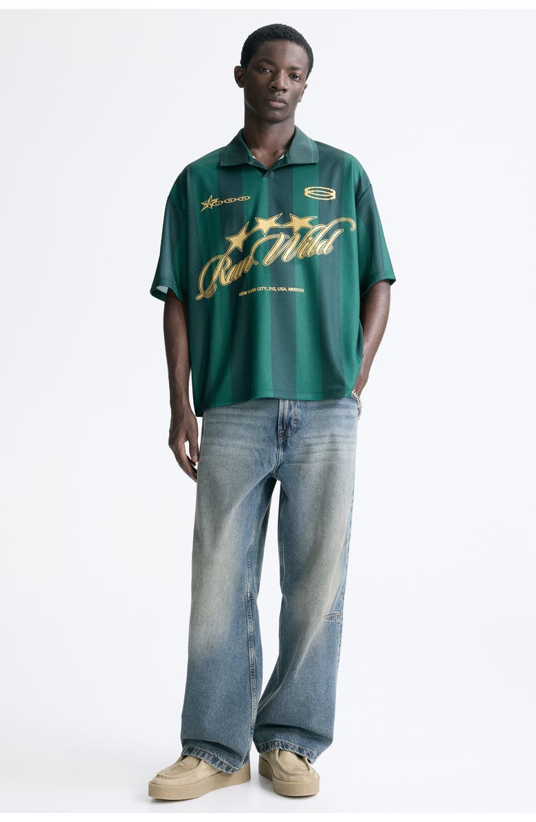 H&M Loose Fit Football Shirt, Alternate, color, Dark Green/Run Wild