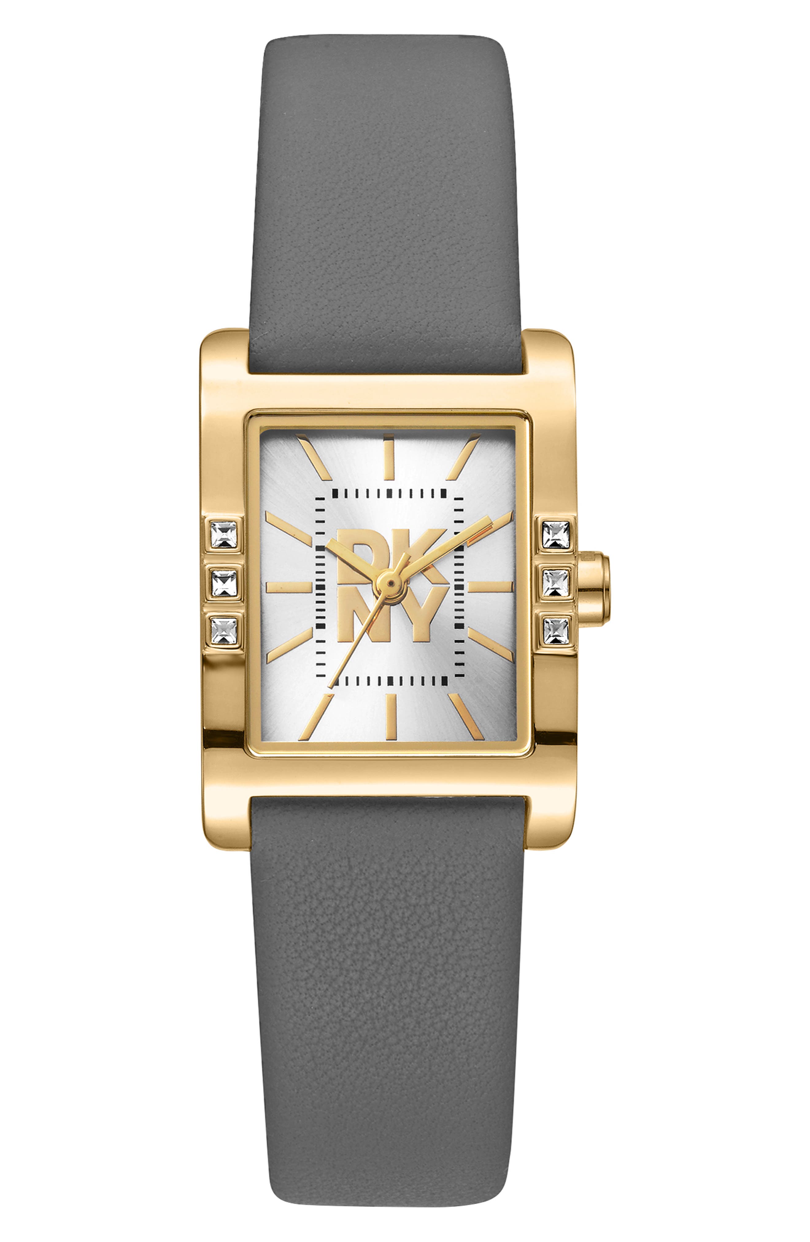 Crystal Bezel Three Hand Quartz Leather Strap Watch, 22mm x 29.5mm