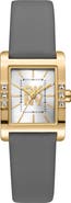 DKNY Crystal Bezel Three Hand Quartz Leather Strap Watch, 22mm x 29.5mm