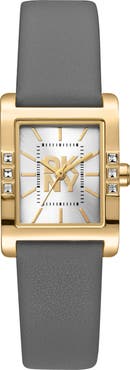 DKNY Crystal Bezel Three Hand Quartz Leather Strap Watch, 22mm x 29.5mm