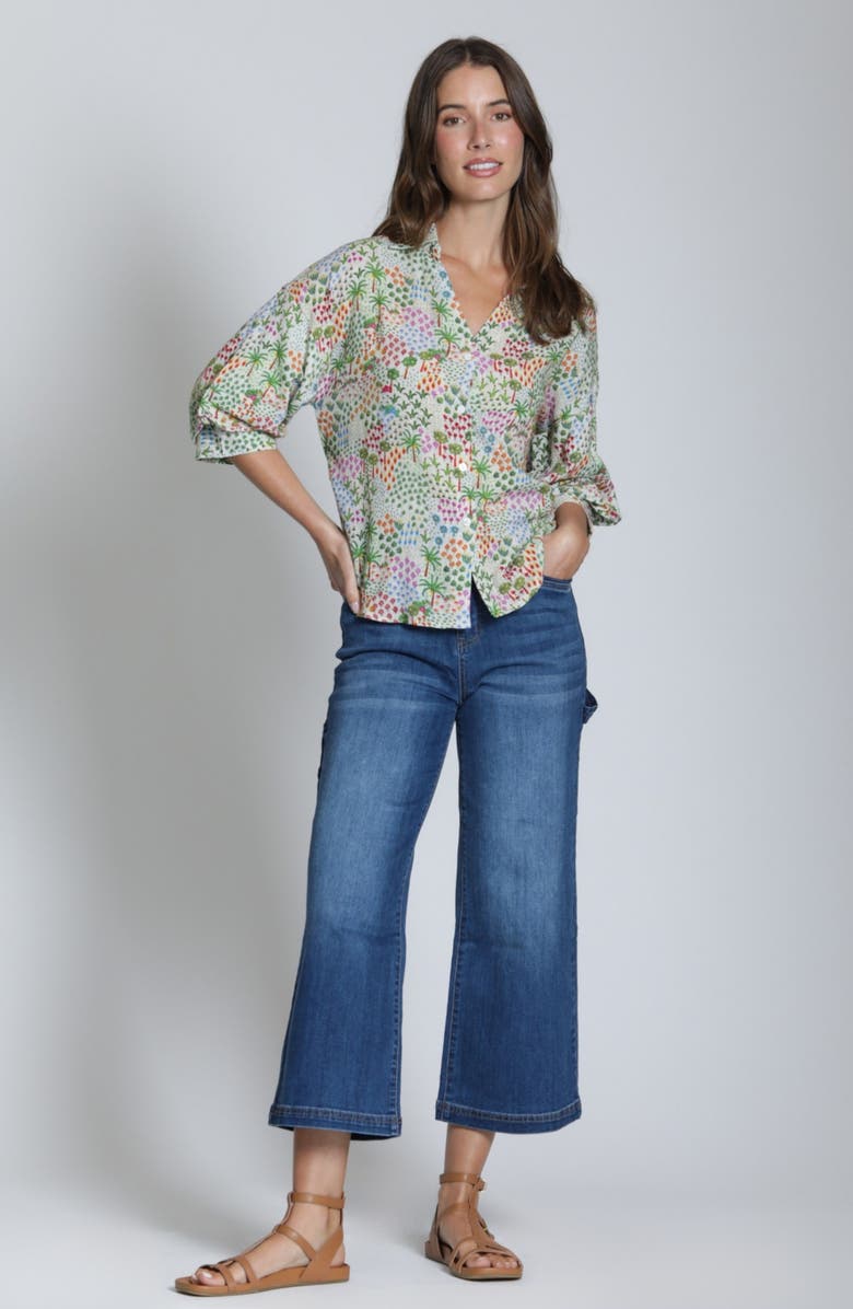 APNY Floral Print Woven Shirt, Alternate, color, Sage Green Multi