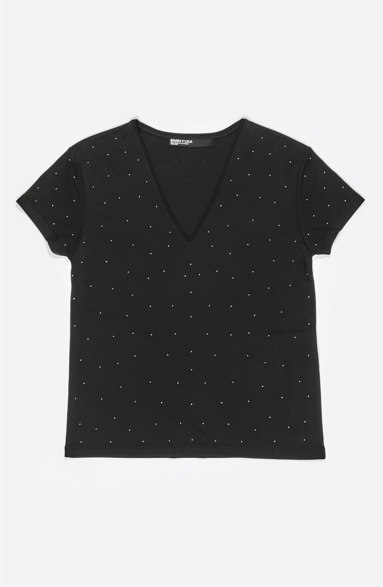 Bimba y Lola V-Neck Rhinestones T-Shirt, Main, color, Washed Black