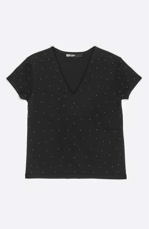 V-Neck Rhinestones T-Shirt