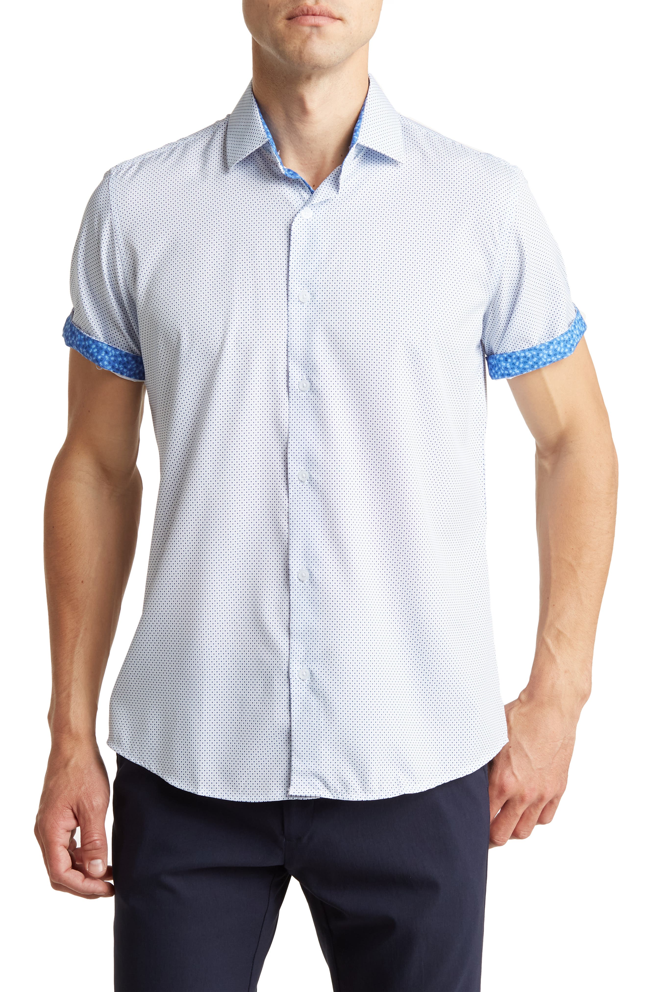 TOM BAINE Slim Fit Short Sleeve Performance Stretch Button-Up Shirt