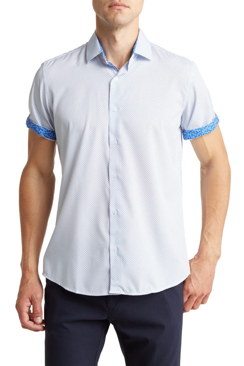 Slim Fit Short Sleeve Performance Stretch Button-Up Shirt, Main, color, WHITE