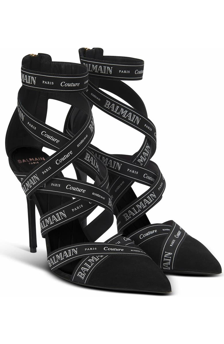 Balmain Couture Suede Heels With Balmain Ribbon Motif, Alternate, color,