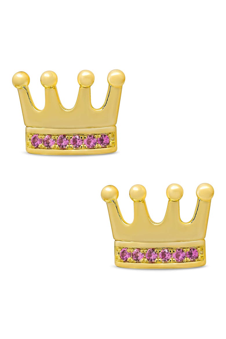 Kids' Pavé Cubic Zirconia Crown Stud Earrings, Main, color, PINK