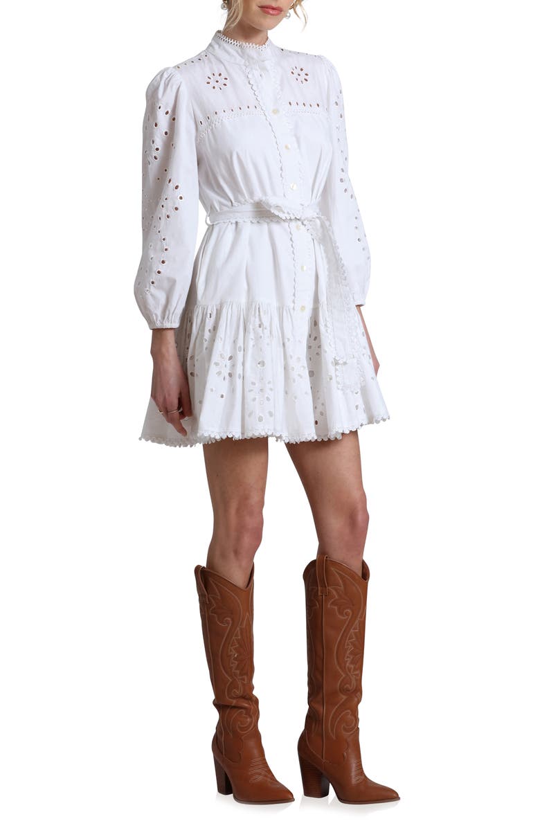 Avec Les Filles Eyelet Tie Belt Long Sleeve Mini Shirtdress, Alternate, color,