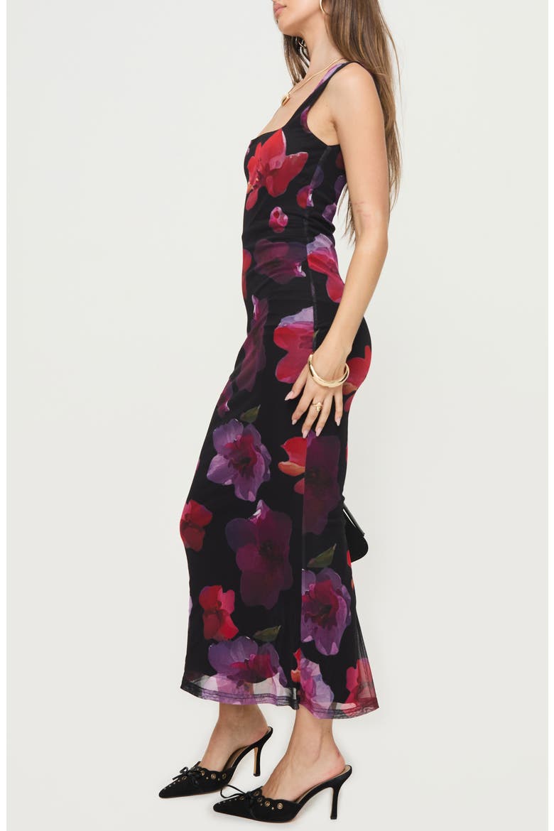 Eviana Floral Mesh Maxi Dress, Alternate, color, BLACK