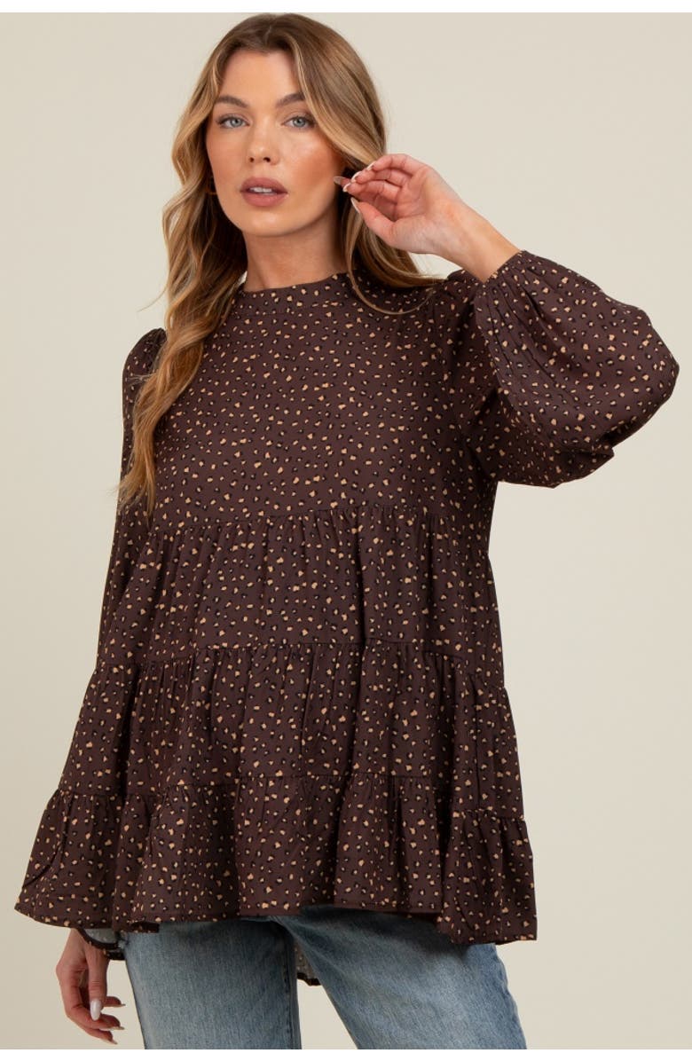 PinkBlush Animal Print Mock Neck Tiered Top, Alternate, color, Mocha