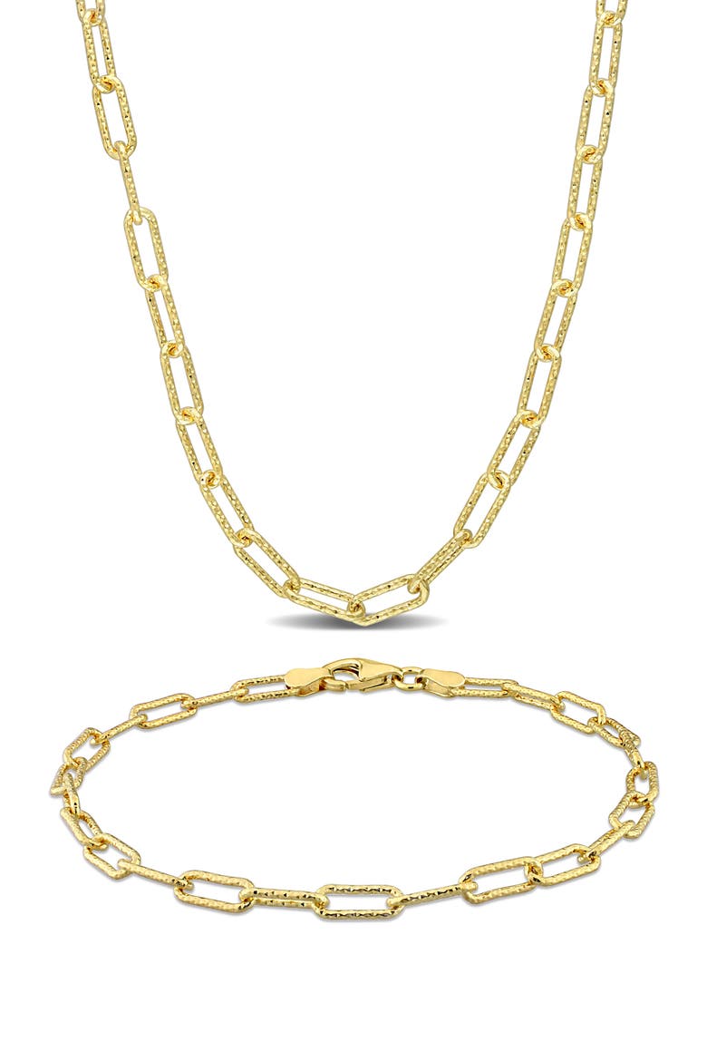 2-Piece Paperclip Chain Necklace & Bracelet Set, Main, color, YELLOW