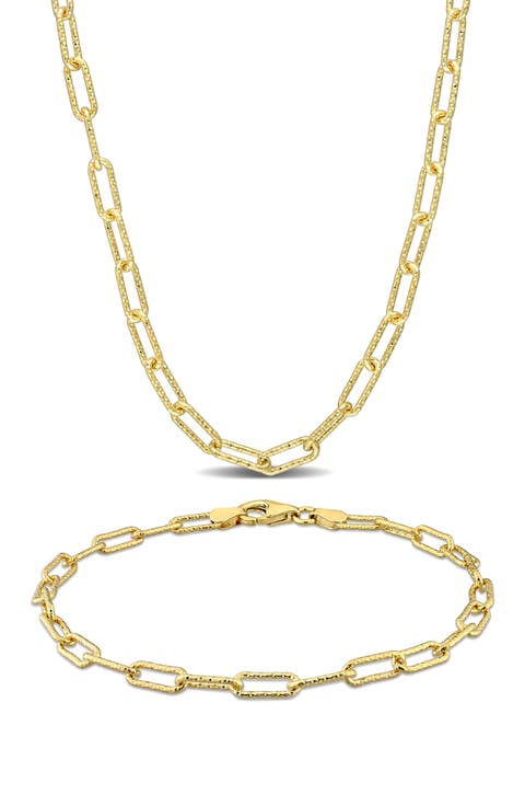 2-Piece Paperclip Chain Necklace & Bracelet Set