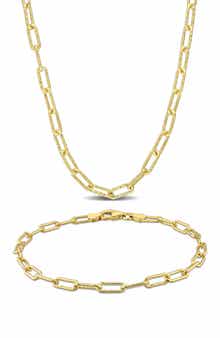 2-Piece Paperclip Chain Necklace & Bracelet Set