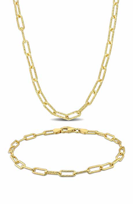 2-Piece Paperclip Chain Necklace & Bracelet Set