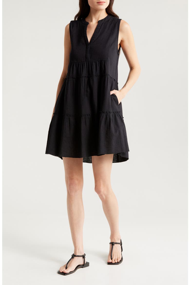 Tiered Cotton Blend Cover-Up Dress, Main, color, BLACK