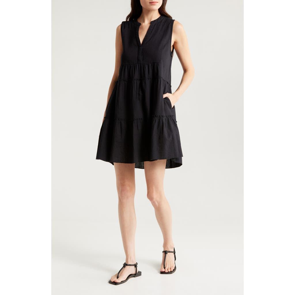 Elan Tiered Cotton Blend Cover-up Dress In Black