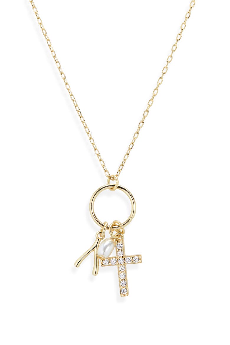 Dainty Cross Charm Necklace, Alternate, color, GOLD