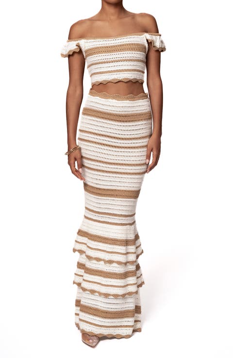 Corazon Stripe Knit Crop Top & Maxi Skirt Set
