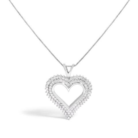 .925 Sterling Silver 1.0 Ctwt Diamond Open Heart Pendant Necklace