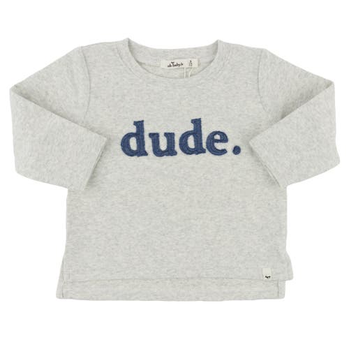 oh baby! "Dude" Denim Applique Raw Edge Baby Rib L/S Tee-Little Kid in Heather Grey  product