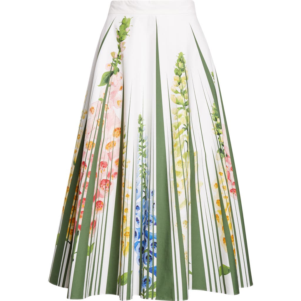 Oscar De La Renta Foxgloves Cotton Popline A-line Midi Skirt In Multi