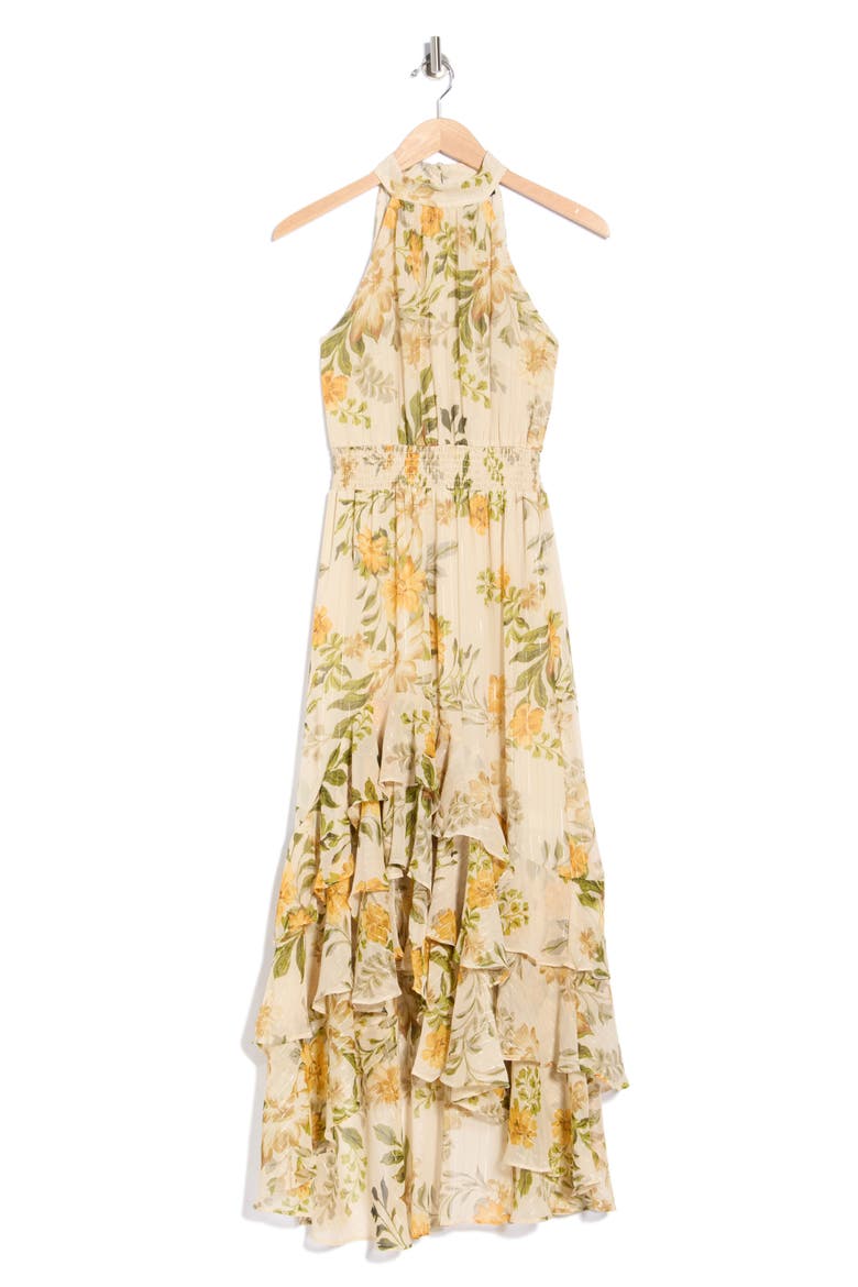 Floral Halter Neck Ruffle Chiffon Maxi Dress, Alternate, color, SUNFLOWER