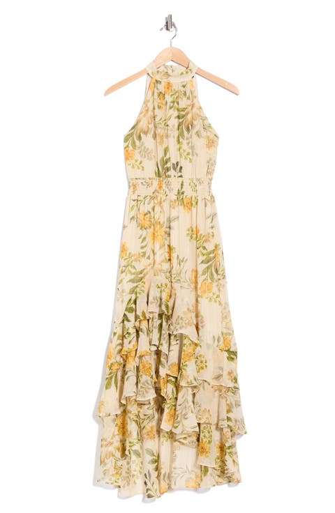 Floral Halter Neck Ruffle Chiffon Maxi Dress