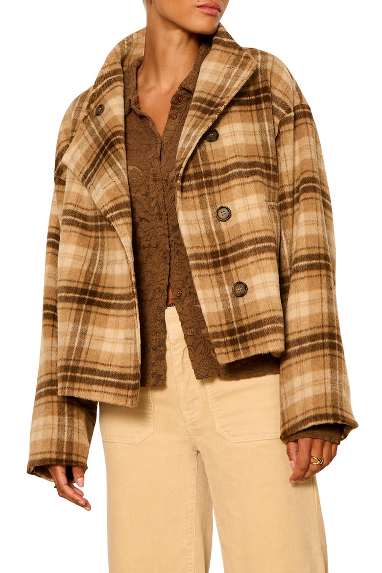 Avery Plaid Asymmetric Jacket, Alternate, color, DARK BONE IVORY