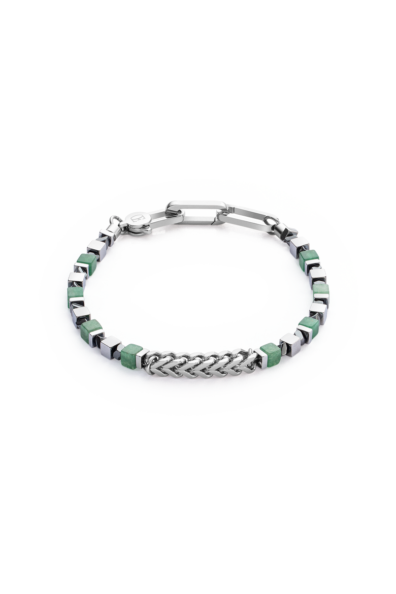 Bracelet Precious Cubes & Chain Green-Silver, Main, color, Silver