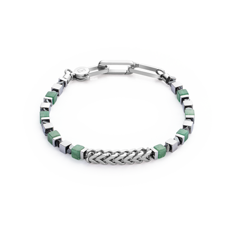 Bracelet Precious Cubes & Chain Green-Silver