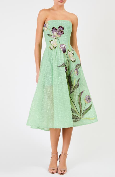 Lyla Beaded Strapless Fit & Flare Midi Dress