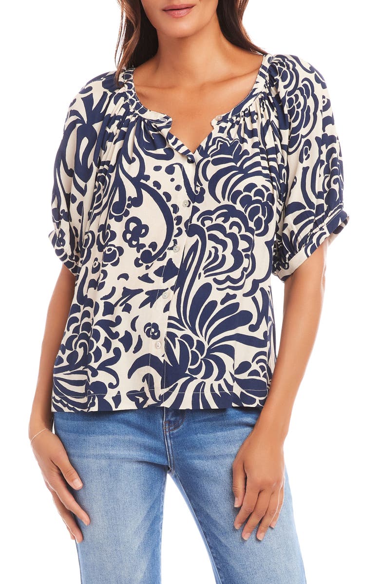 Karen Kane Paisley Print Button-Up Peasant Top, Main, color, 