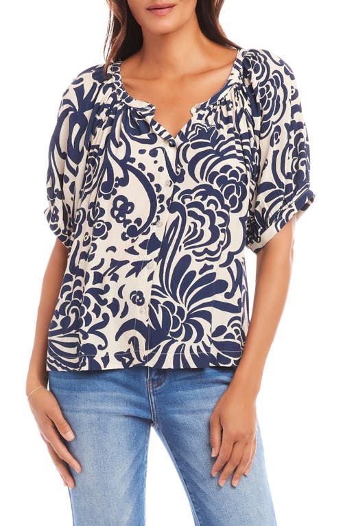 Karen Kane Paisley Print Button-up Peasant Top In Print