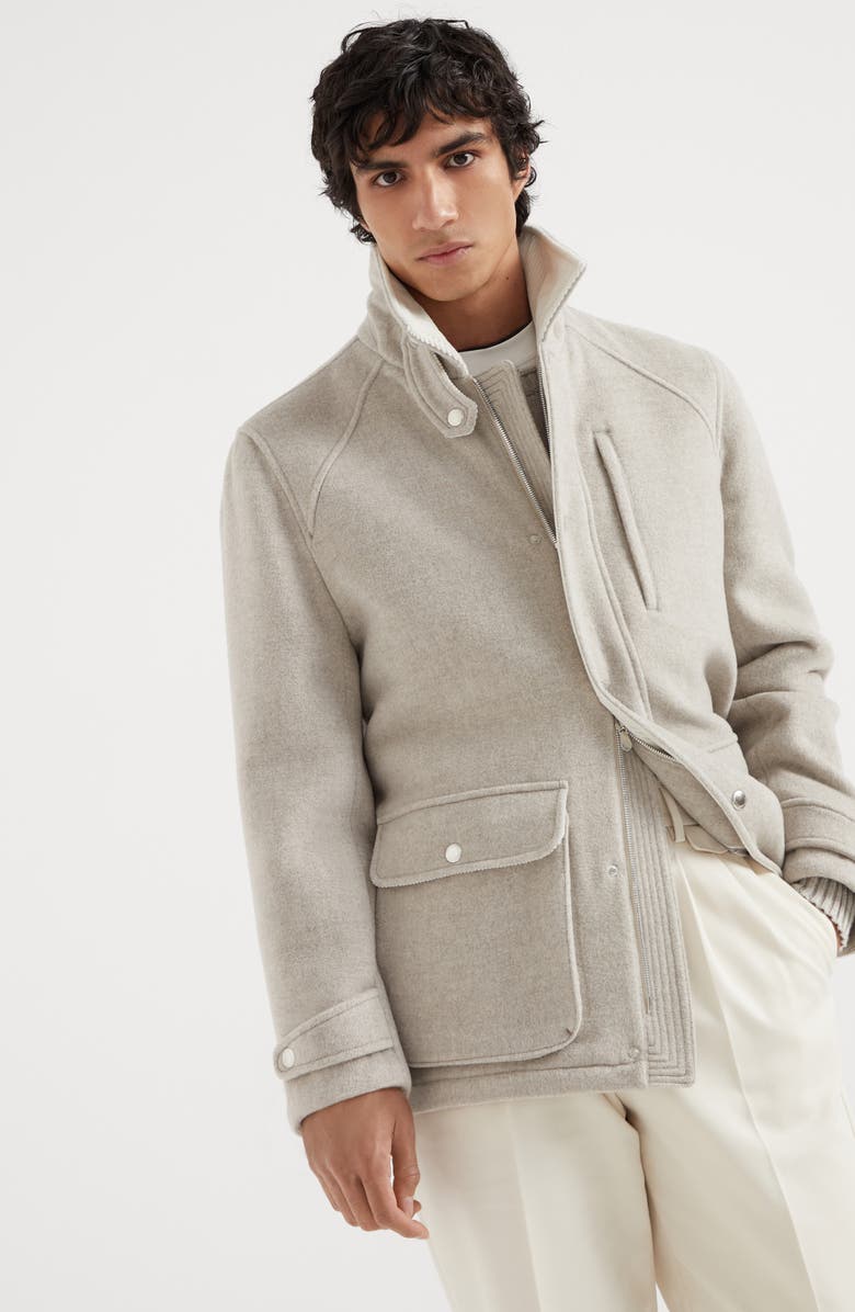 Brunello Cucinelli Virgin wool and cashmere double cloth field jacket with corduroy insert, Alternate, color, 