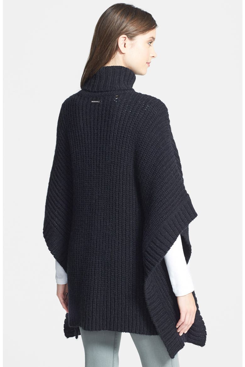 Faux Leather Pocket Turtleneck Poncho, Alternate, color, BLACK