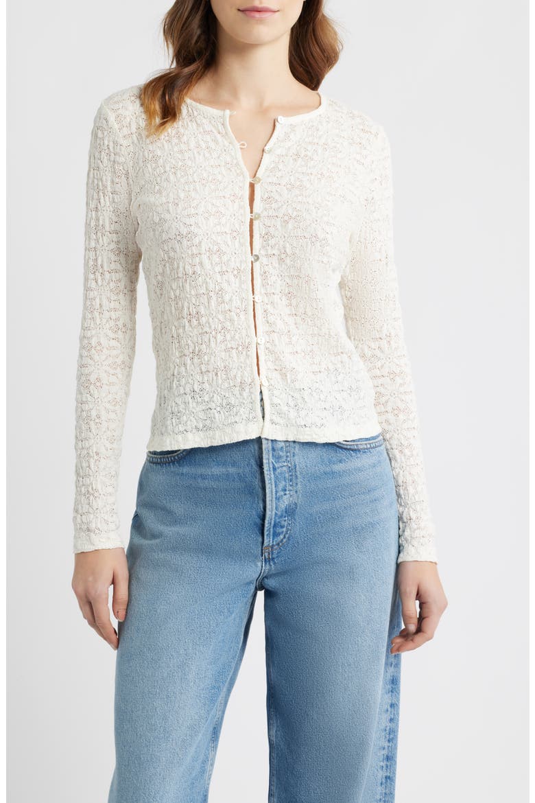 Cyrah Stretch Lace Cardigan, Main, color, IVORY